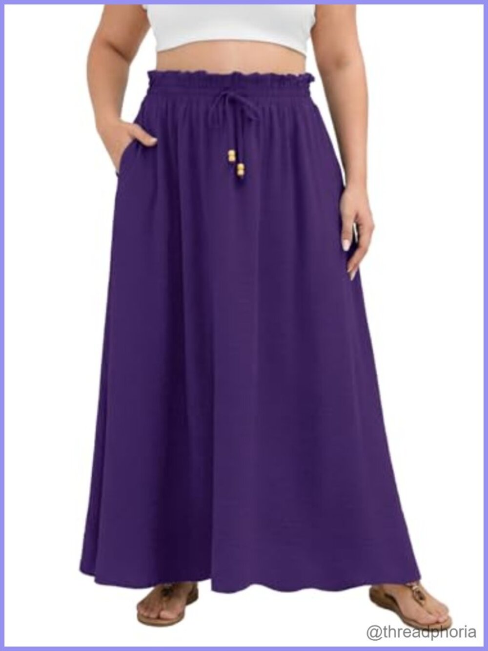 Plus Size Maxi Skirt Beach Swing Pleated Elastic Waist A-Line with Pockets